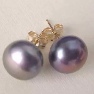 14K Gold Natural Akoya Cultured Gray Pearl Stud Earrings